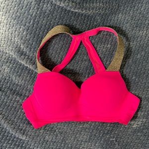 Victoria’s Secret sports bra 36B bright pink silver glitter straps X Sexy Sport